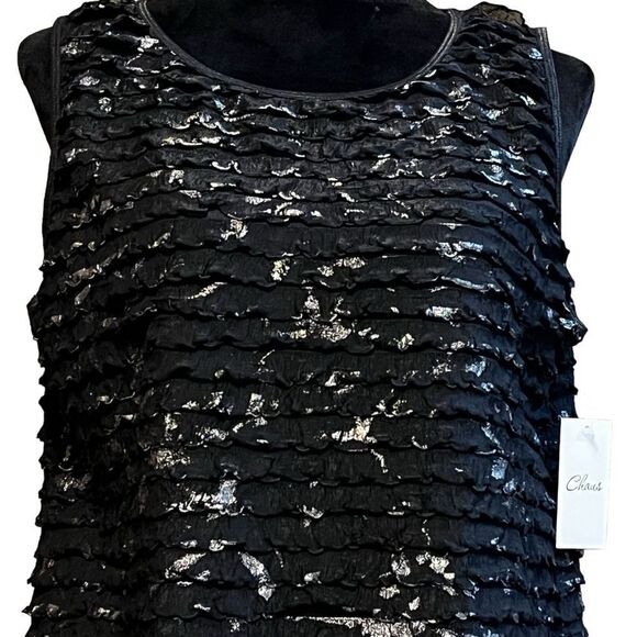 Chais black and metallic gold ruffle tier tank tropical escape size L large NWT - Picture 5 of 16